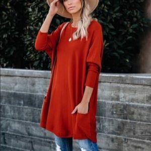 Vici Close to You Pocketed Sweater in Rust